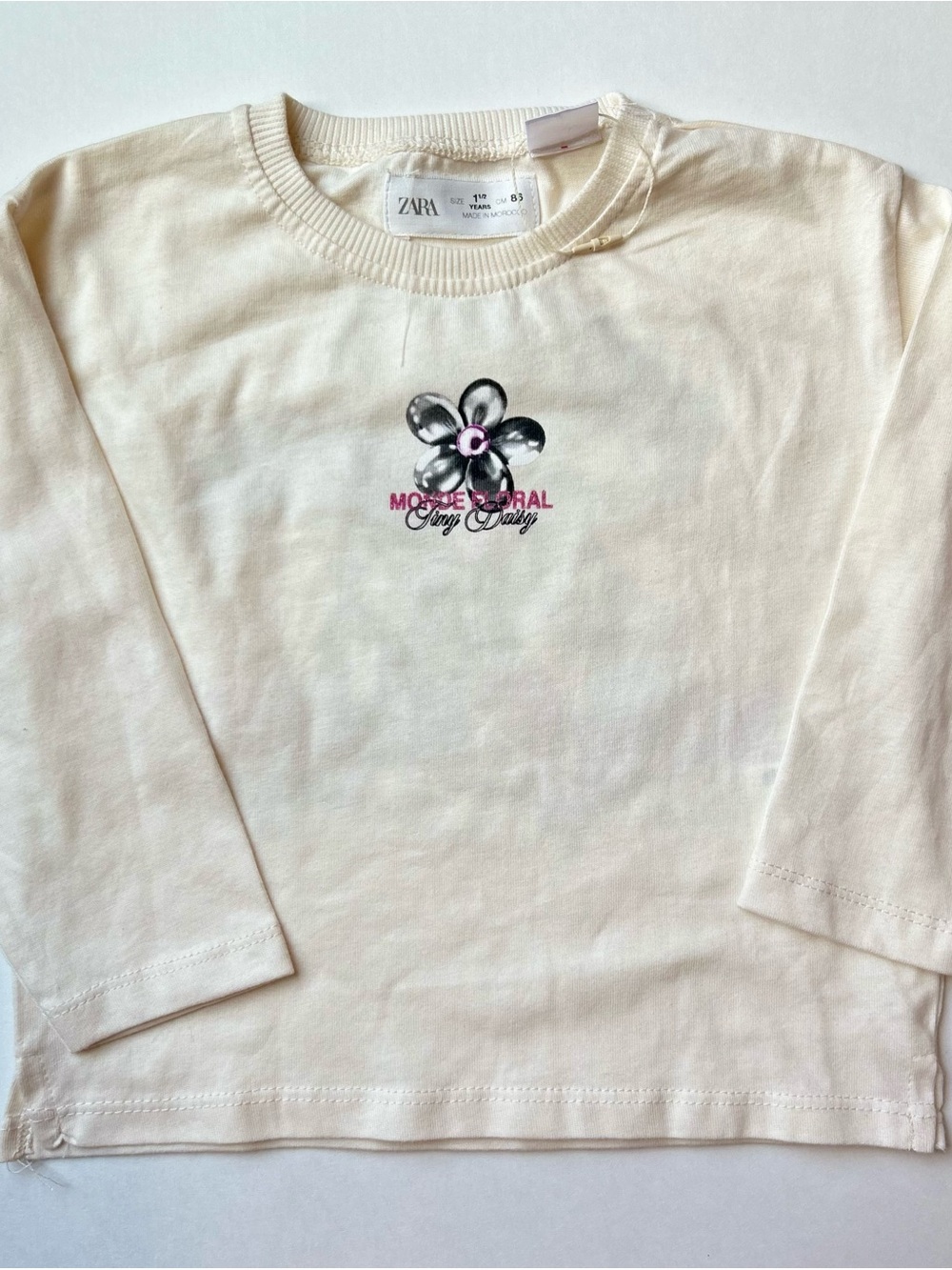 Zara Kids Cream Long Sleeve Tee with Graphic